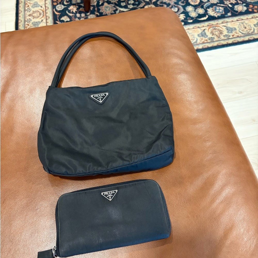 Prada Black Nylon Bag and Wallet Duo
